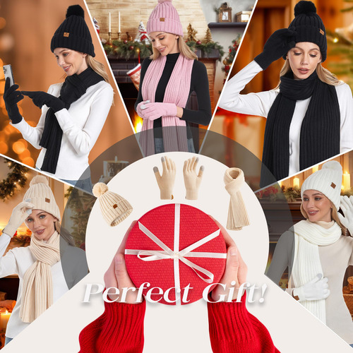 Set De Gorro Bufanda Y Guantes Mujer Modelo Invierno Color Diseño De La Tela Talle