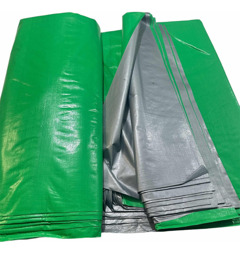 Rafia Verde Aluminizado Sin Ojales,4m De Ancho X 10m Largo