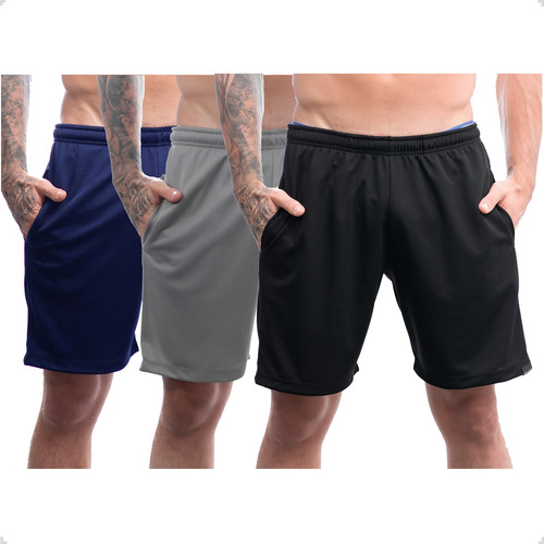 Kit 3 Bermudas Academia Dry Fit Com Bolsos