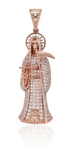 Santa Muerte Adorno Oro Laminado Rosa Zirconias 8.8 Cm :)