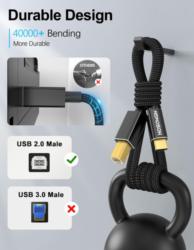 Cable De Impresora Hosongin Usb B A Usb C 15 Pies, Tipo B A