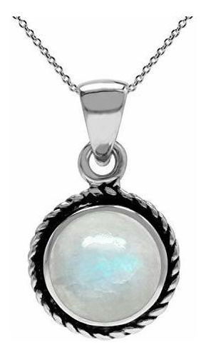 Collar - Round Stone Or Shell 925 Sterling Silver Rope Solit