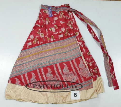 Imagen 7 de 10 de Pollera Larga Mil Formas Seda Hindú Estampada Doble Capa P2