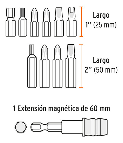 Juego Puntas Mixtas Desarmador 1´ Zanco 1/4´ 58 Pzas 11889