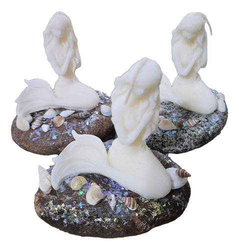 Souvenir Vela Forma Sirena Con Base De Piedra Decoración
