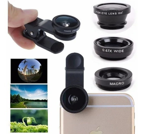 1 Kit Para Celular Fisheye Lente Olho De Peixe Universal 3x1