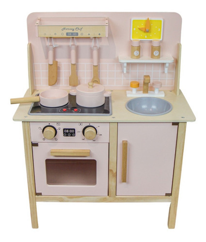 Cozinha Infantil De Madeira Iantil Completa Cor Rosa Modali Baby