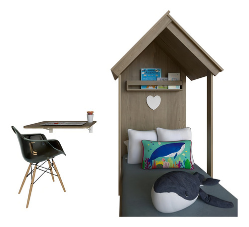 Quarto Infantil Cama Mesa Dobrável Kitcubos Carvalho Mel