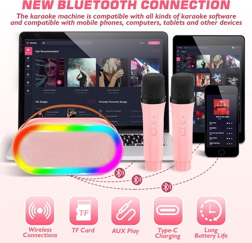 Máquina Karaoke Mini Bluetooth Con Dos Micrófonos Inalámbric