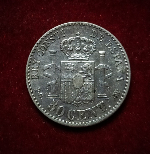 Moneda 50 Céntimos España 1892 Plata 0.835 Km 690 Alfonso 13