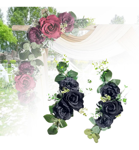 2 Piezas De Flores Artificiales Decoración Boda Arch Negro