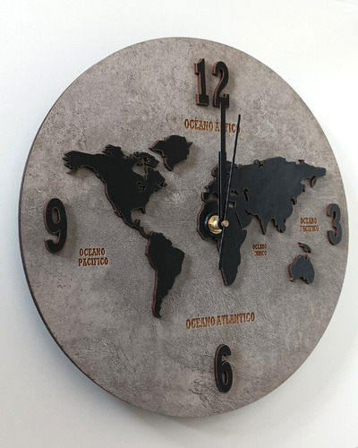 Reloj De Pared De Madera Analógico Diseño Mapa Mundi 60x60