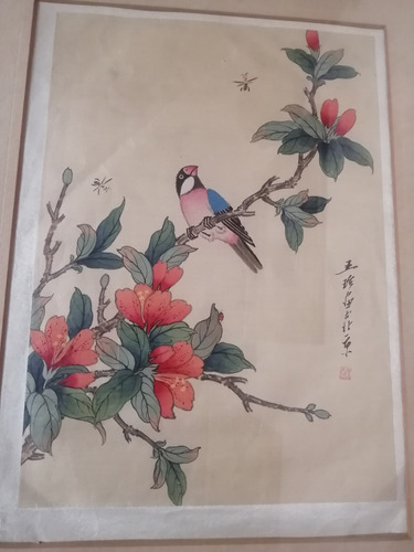 Cuadro Pintura Acuarela Antigua Vintage China Fina Yoriginal