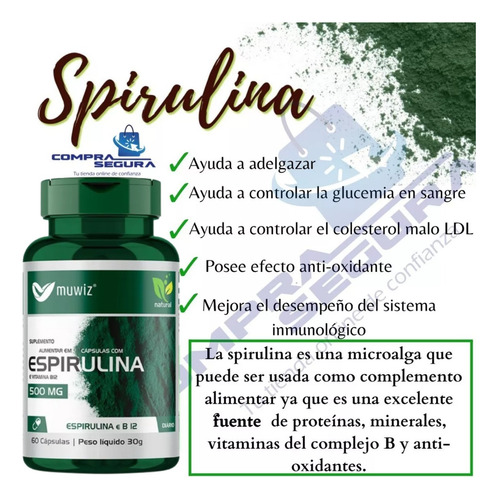 Imagen 5 de 10 de Spirulina Espirulina Adelgazante 500mg
