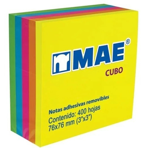 Notas Adhesivas Mae Colores Neon Cubo Pack 5pz Tipo Post It