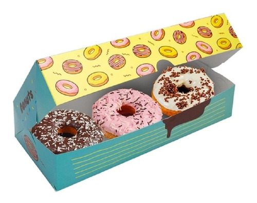 Caixa/ Embalagem Para 3 Donuts- Impressa- 50 Unidades