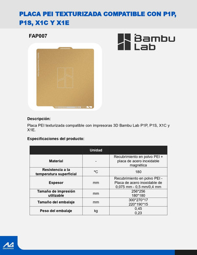 Pei Texturizada Para Bambu Lab P1p/p1s/x1c/x1e Fap007
