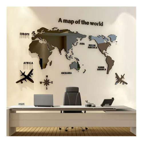 .mundo De Viagem Em Acrílico 3d Com Mapa-múndi 120 X 60 Cm