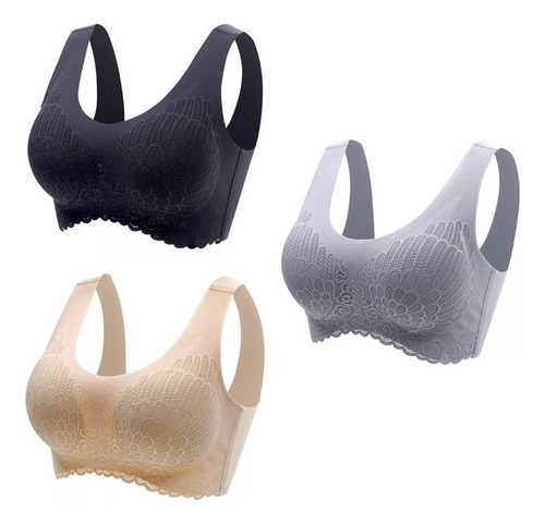 Kit Of 3 Seamless Bras 5d Confort Plus Ready For Delivery .
