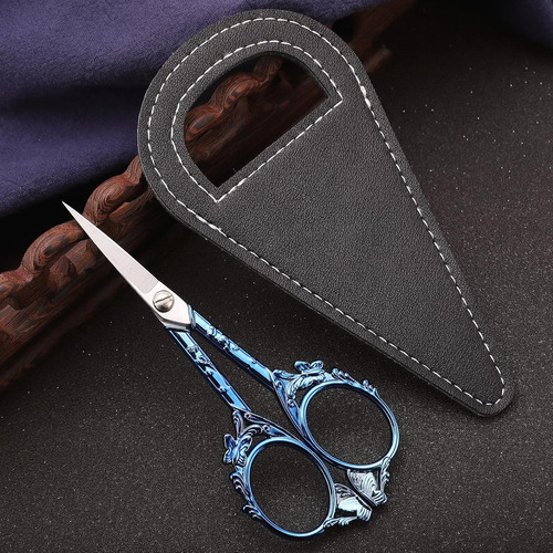 Tijeras De Bordado Con Funda, Punta Afilada 12 Cm, Azules
