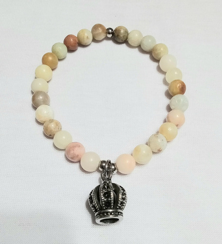 Pulsera Piedra Aventurina Rosa, Dije Corona Acero Q