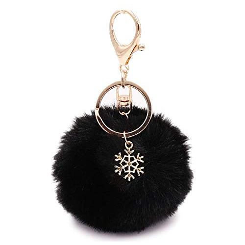 Llavero Pompon De 8cm Piel Sintetica Negro C/copo