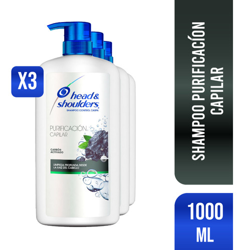 Pack 3 Shampoo Head&shoulders Purificación Capilar Carbón 1l