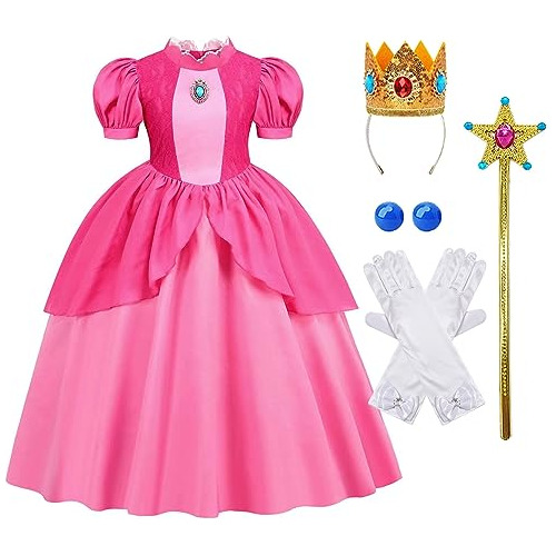 Disfraz De Princesa Peach Niñas, Vestido Clásico Rosa...