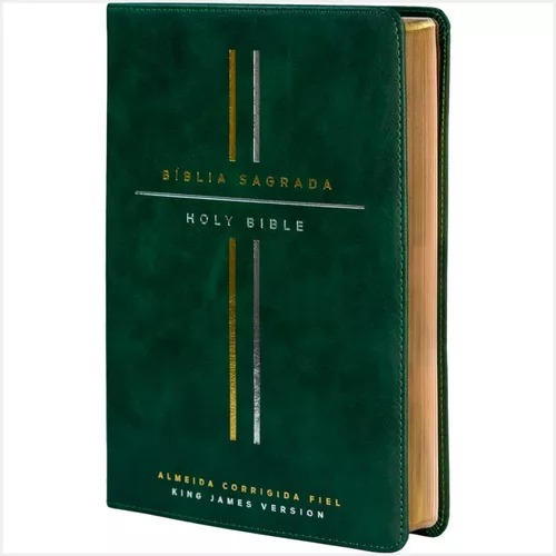 Bíblia Sagrada Holy Bible Acf Bilíngue Português E Inglês Capa Luxo Verde