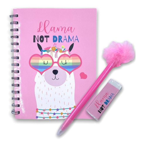 Cuaderno De Llamas 60 Hjs + Lápiz Pasta + Goma Para Niñas