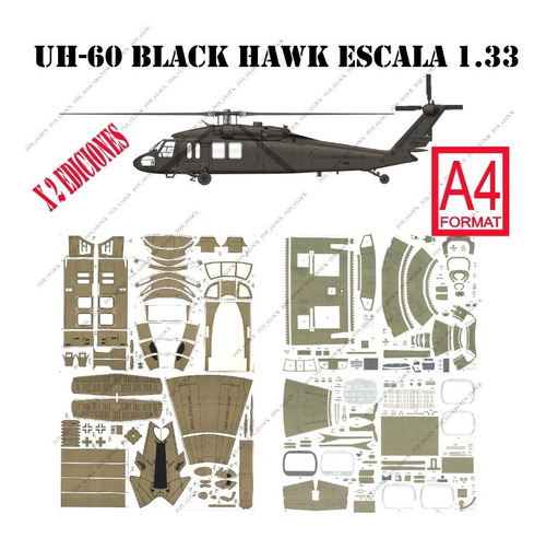 Blackhawk Uh-60 Escala 1.33  Papercraft X Dos Versiones