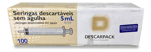 Seringa Descartável Bico Luer Slip 05 Ml Caixa Com 100 Unidades Descarpack