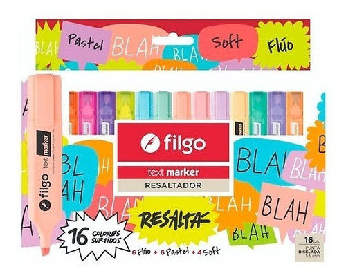 Resaltadores Text Filgo X 16 Surtido Pastel Fluo Soft Delmy