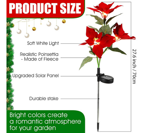 12 Luces Solares De Estacas De Flor De Pascua, Ip65, Imperme