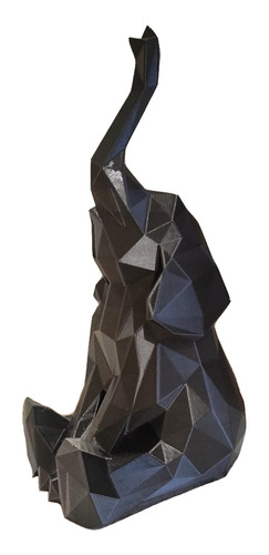 Escultura Estátua Elefante Facetado 15cm Decoração Ambiente Cor Preto