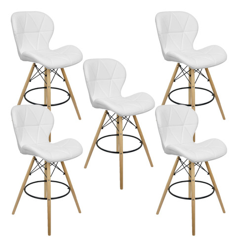 Kit 5 Banquetas Slim Eiffel Wood Estofada Acabamento da estrutura Preto Cor Branco