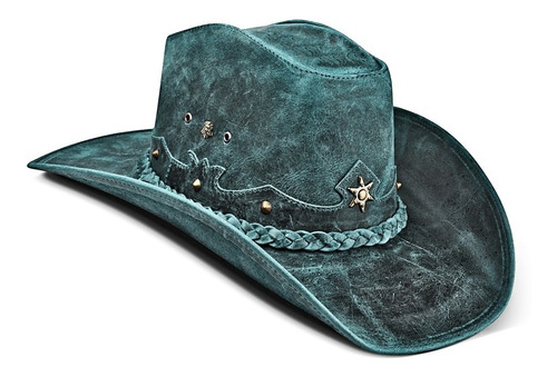 Imagem 1 de 7 de Chapeu Couro Legitimo Verde Boiadeiro Country Cowboy Texano