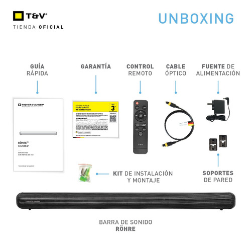 Imagen 2 de 4 de Barra De Sonido Tv Röhre Thonet & Vander Bluetooth 50 W Rms