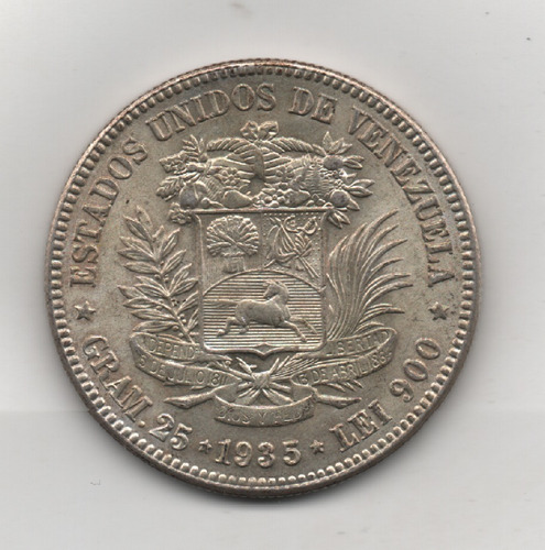 Moneda De 5 Bs  Fuerte  Plata 1935