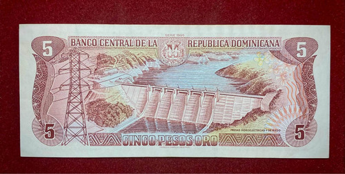 Billete 5 Pesos Oro Republica Dominicana 1996 Pick 152 A (Usado)