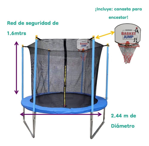 Brincolin Trampolin 8ft Canasta Basket  Red Escalera | Envío gratis