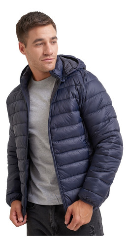 Campera Inflada Para Hombre Con Bolsillo Capucha Desmontable