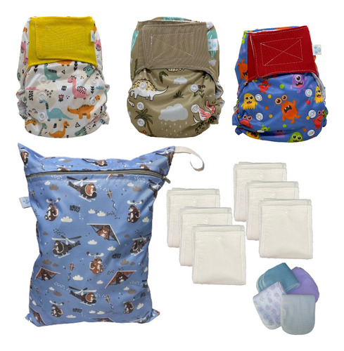 Pack 3 Pañales Ted Todo En Dos + 6 Absorbente Liner Wetbag 