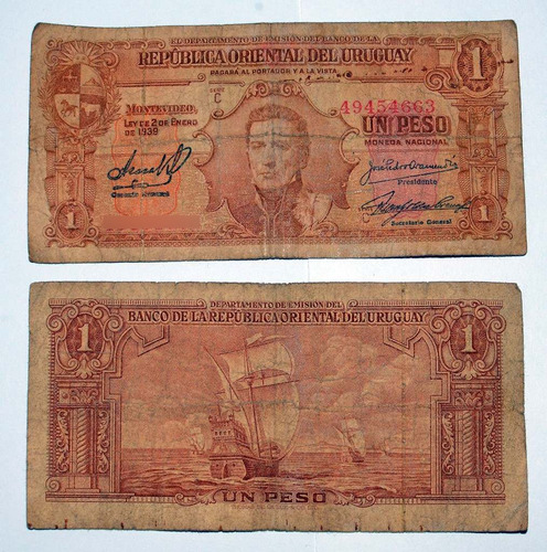 Antiguos Billetes De Un Peso Uruguayo, Serie  C  De 1939