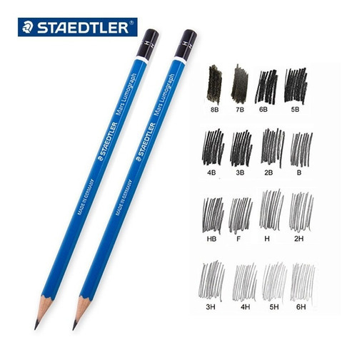 Lapices Staedtler Mars Lumograph Graduación 2h A 8b Lata X12 Color Negro