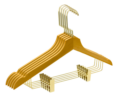 5 Cabide De Madeira Marfim Com Presilha Hk-t11 Dourado Luxo