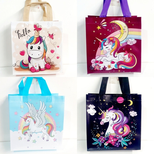 Lote 12 Bolsas Dulceros Unicornio Fiesta Infantil Bolos