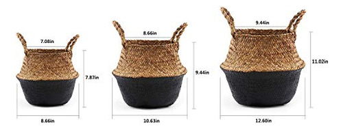 Cesta Tejida De Hierba Marina Mediana Negra Para Almacenamie