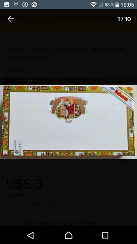 Imagen 5 de 8 de Tabacos Cubanos Romeo Y Julieta Por Cajas