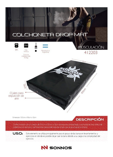 Colchoneta Drop Mat Sonnos Para Levantamiento Olimpico Color Negro